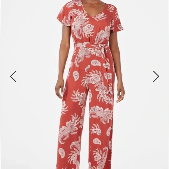 JustFab Pants - Just Fab Women’s Flutter Sleeve Jumpsuit V neck size XL color Tandoori spice